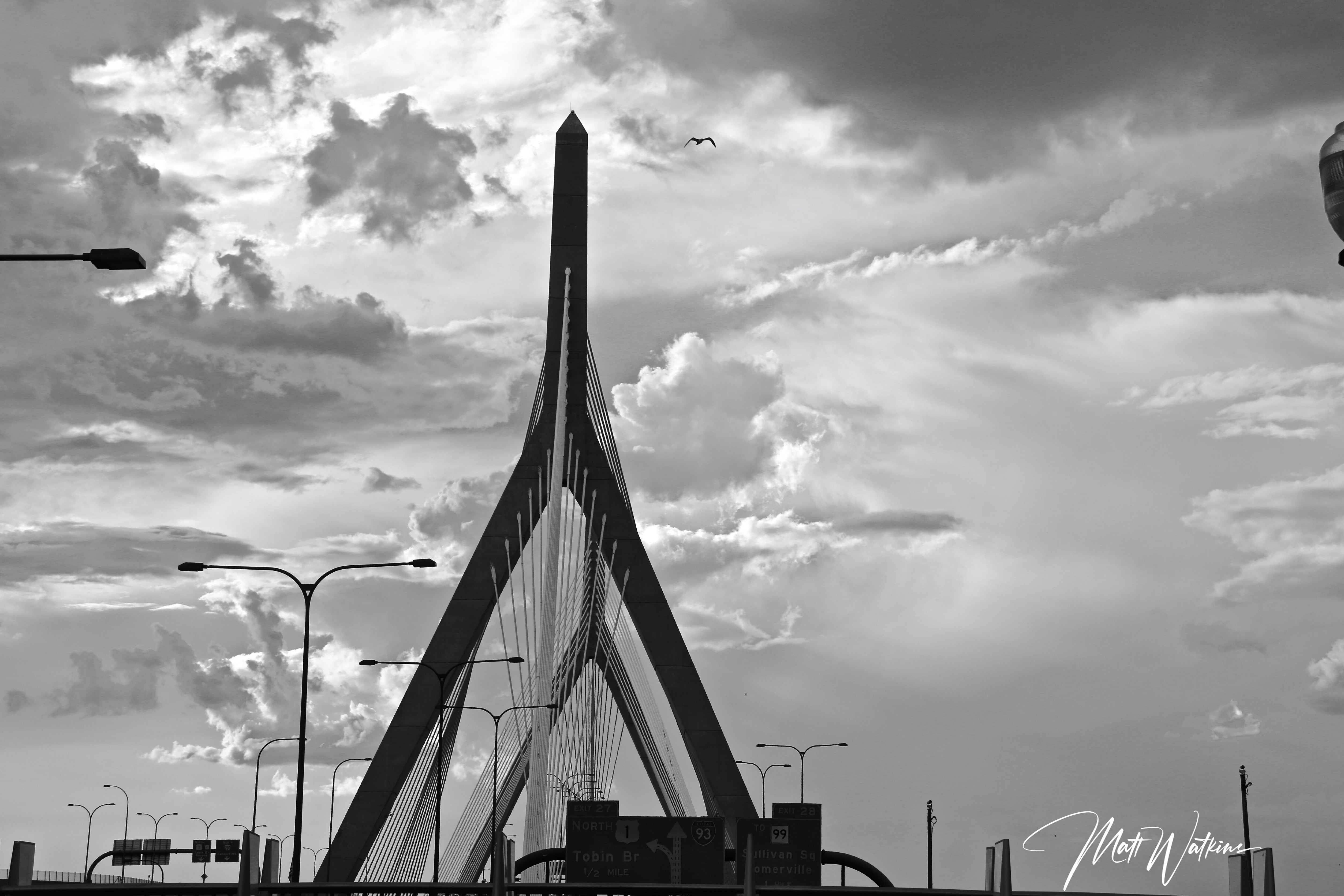 Boston bridge in black and white