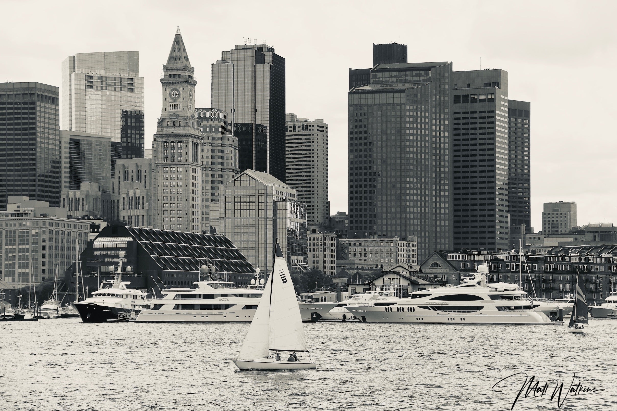 Boston cityscape in black and white