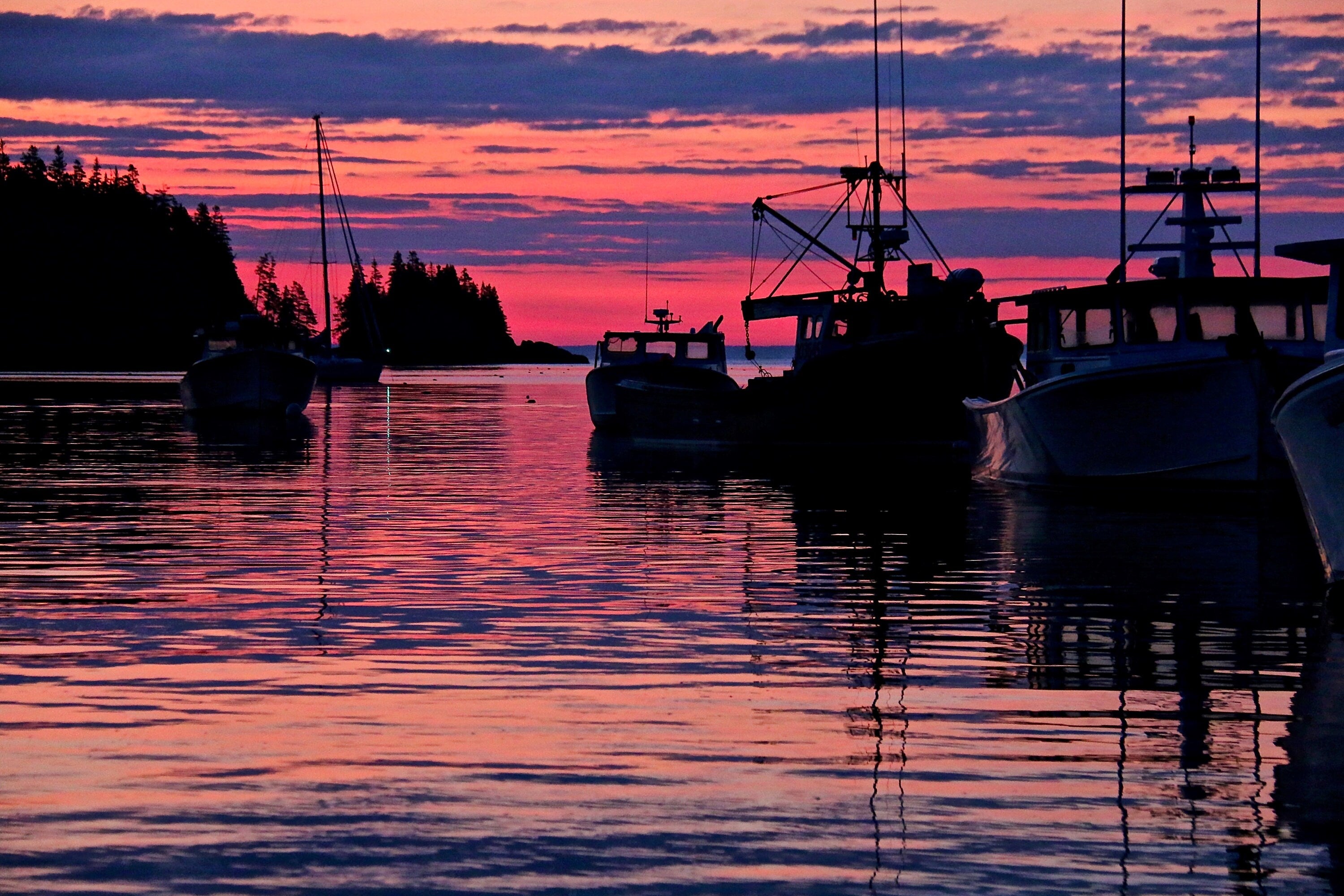 Sunrise photo on high grade metal of Cutler Harbor, Maine.